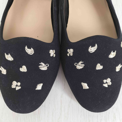 ツモリチサトウォーク tsumori chisato walk 刺繍 スリッポン ブラックスエード レディース JPN:24