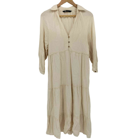 ザラ ZARA Panelled Linen Blend Midi Dress パネルド リネンブレンド ミディドレス レディース import:S