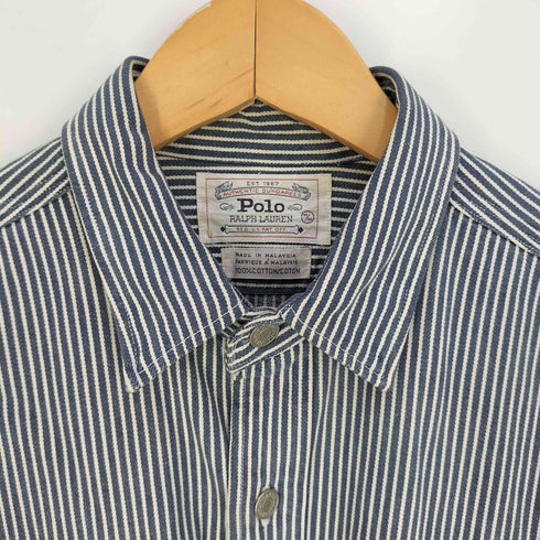 ポロラルフローレン POLO RALPH LAUREN 80-90s 白タグ ヒッコリー ストライプ ガチャポケ デニム ワークシャツ ジャケット メンズ import:M
