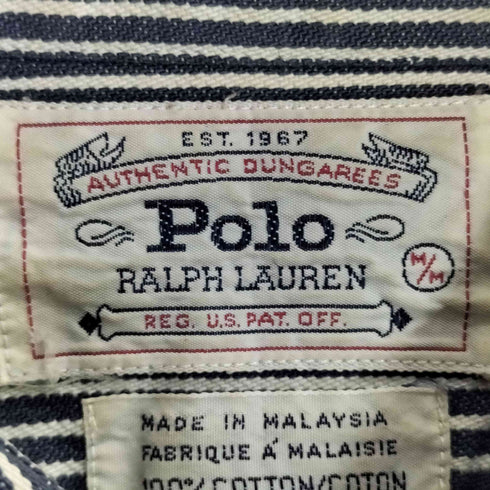 ポロラルフローレン POLO RALPH LAUREN 80-90s 白タグ ヒッコリー ストライプ ガチャポケ デニム ワークシャツ ジャケット メンズ import:M