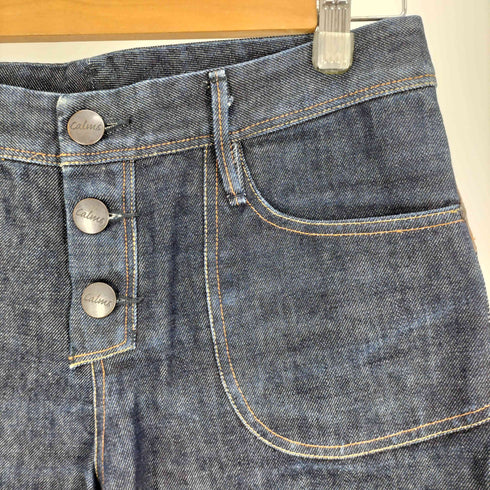 Calms ピッグレザー 切替 ローライズ デニム ジョーツ パンツ ショーツ 豚革 Y2K ユニセックス レディース JPN:38