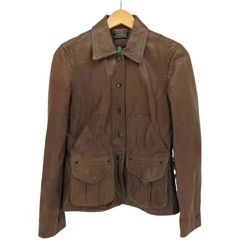 ローレンラルフローレン LAUREN RALPH LAUREN ロゴ刻印ボタン レザー ジャケット レディース import:S