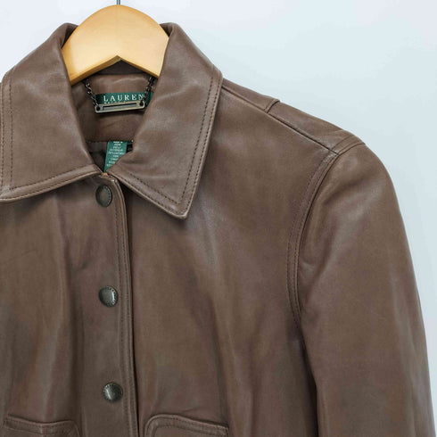 ローレンラルフローレン LAUREN RALPH LAUREN ロゴ刻印ボタン レザー ジャケット レディース import:S