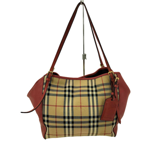バーバリー BURBERRY ロゴプリント ノバチェック レザー キャンバス切替 トートバッグ レディース