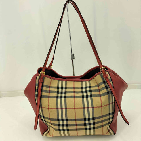 バーバリー BURBERRY ロゴプリント ノバチェック レザー キャンバス切替 トートバッグ レディース