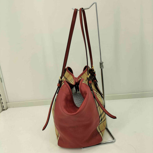 バーバリー BURBERRY ロゴプリント ノバチェック レザー キャンバス切替 トートバッグ レディース