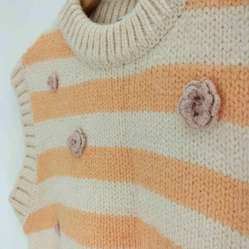 ザラ ZARA エンブロイダリー フラワー ニット ベスト レディース import:M