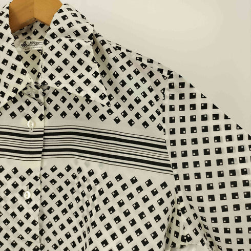 70S Lillygould 英国製 デカ襟 総柄 アセテート ナイロン シャツ レディース EUR:44