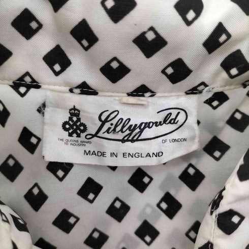 70S Lillygould 英国製 デカ襟 総柄 アセテート ナイロン シャツ レディース EUR:44