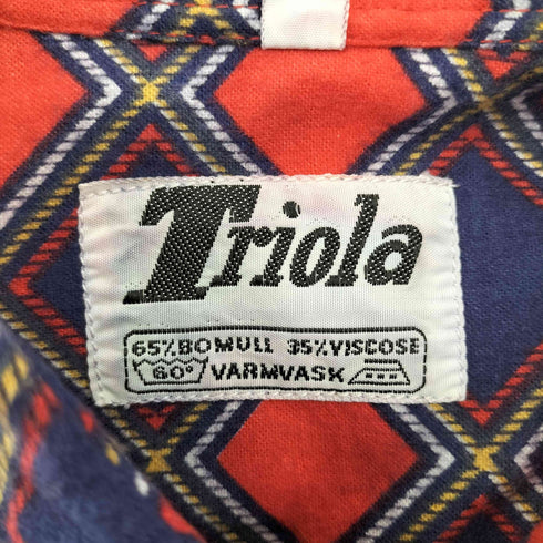 70S Triola デカ襟 襟芯 アーガイル 総柄 サイケ コットン ビスコース 起毛 シャツ メンズ 40