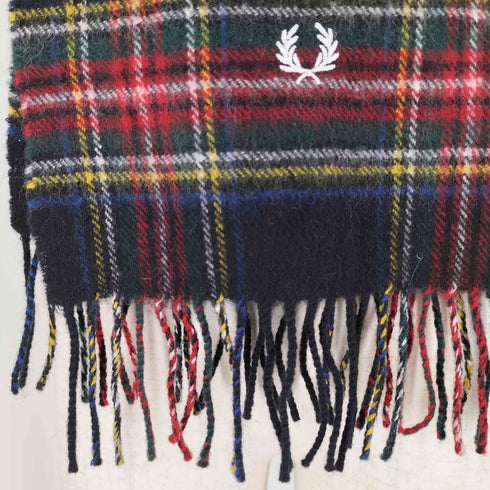 フレッドペリー FRED PERRY ロゴ刺繍 チェック ウール フリンジマフラー メンズ