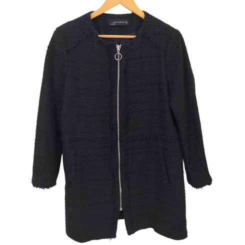 ザラ ZARA ノーカラーツイードジャケット レディース L