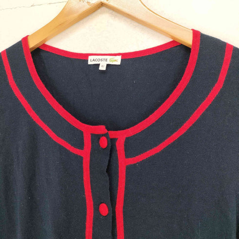 ラコステ LACOSTE ラインデザインクルーネックカーディガン レディース 42