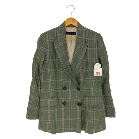 ザラ ZARA WOMAN チェック リネン ダブルブレスト テーラードジャケット レディース import:M
