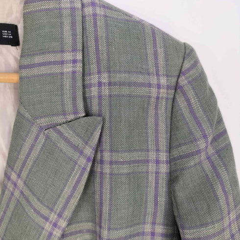 ザラ ZARA WOMAN チェック リネン ダブルブレスト テーラードジャケット レディース import:M