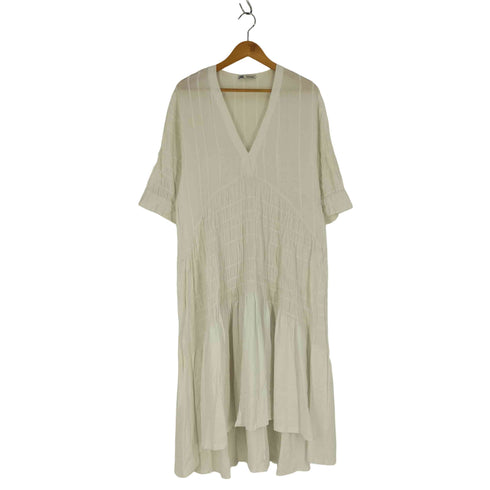 ザラ ZARA ギャザー Vネック 五分袖ワンピース レディース import:M