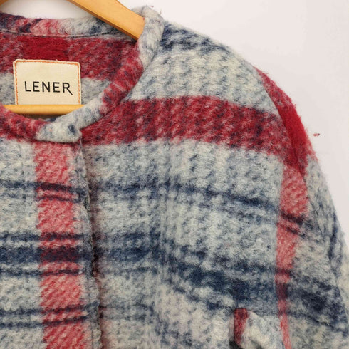 LENER ウール混 チェック ノーカラー コート レディース