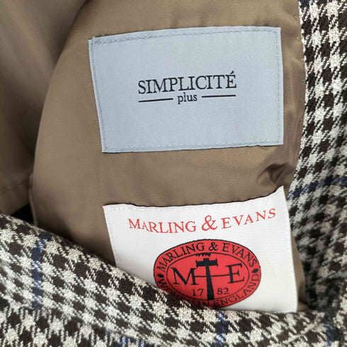 シンプリシテプリュス SIMPLICITE PLUS MARLING&EVNS ウール リネン チェック 2B テーラードジャケット メンズ