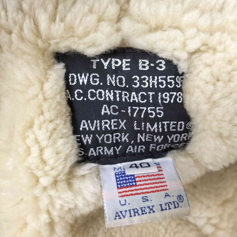 アヴィレックス AVIREX B-3 ムートンフライトジャケット メンズ 40