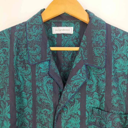 イヴサンローラン Yves Saint Laurent ロゴ刺繍 花柄 ストライプ パジャマシャツ メンズ import:L