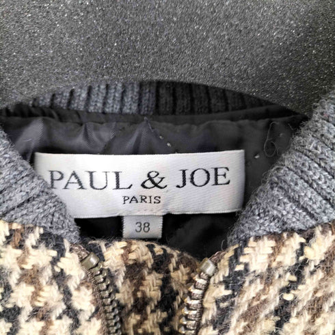 ポールアンドジョー PAUL&JOE フランス製 裏地キルティング 千鳥格子柄 クロップド ウールブルゾン レディース FR:38