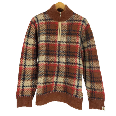 アベイシングエイプ A BATHING APE ハーフジップ チェック ハイネック ニット メンズ JPN:L