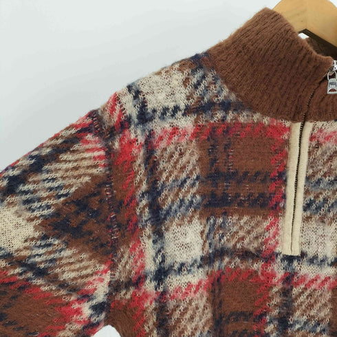 アベイシングエイプ A BATHING APE ハーフジップ チェック ハイネック ニット メンズ JPN:L