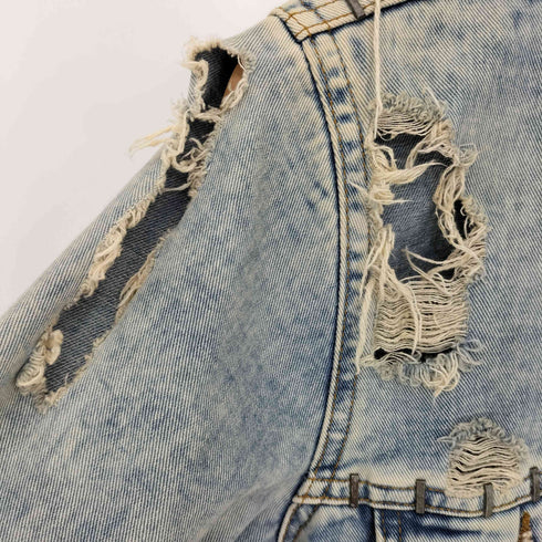 ザラ ZARA スタッズ ダメージ加工 デニムジャケット メンズ import:M