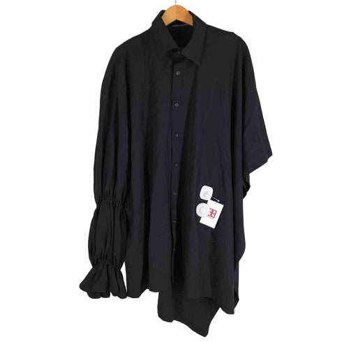 ヨウジヤマモト Yohji Yamamoto 21ss ウールギャバ100 片袖 ギャザースリーブ アシンメトリーオーバーサイズシャツ レディース JPN:1