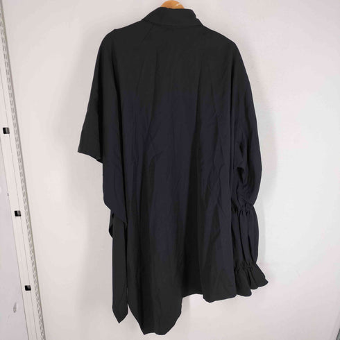 ヨウジヤマモト Yohji Yamamoto 21ss ウールギャバ100 片袖 ギャザースリーブ アシンメトリーオーバーサイズシャツ レディース JPN:1