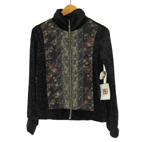 BLONDE GIRL レース 切替 ベルベット ジップアップ トップ レディース