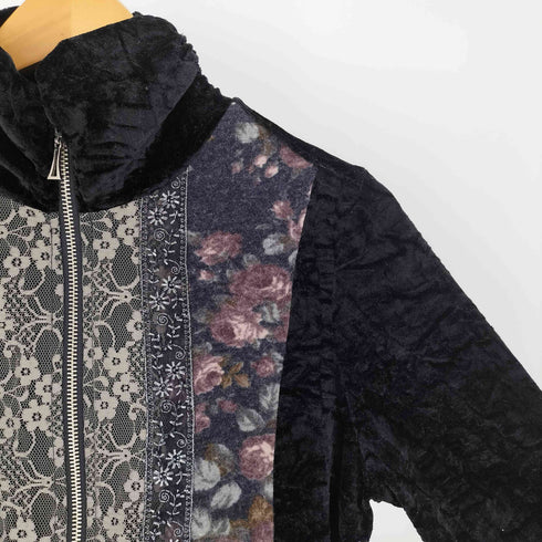 BLONDE GIRL レース 切替 ベルベット ジップアップ トップ レディース
