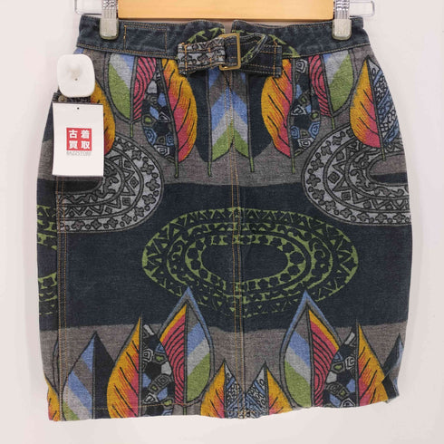 ケンゾージーンズ KENZO JEANS 90S 北斎タグ 総柄 デニム ミニ スカート レディース EUR:38