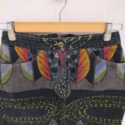 ケンゾージーンズ KENZO JEANS 90S 北斎タグ 総柄 デニム ミニ スカート レディース EUR:38