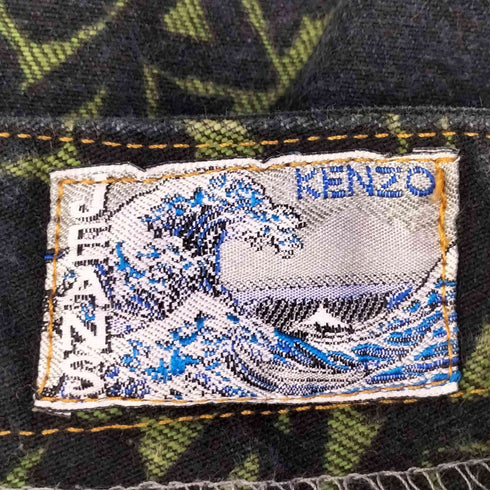 ケンゾージーンズ KENZO JEANS 90S 北斎タグ 総柄 デニム ミニ スカート レディース EUR:38