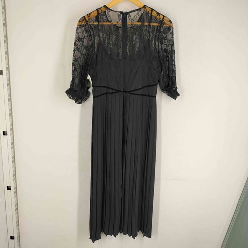 ザラ ZARA 長袖レース シフォンプリーツ ロングワンピース レディース import:L