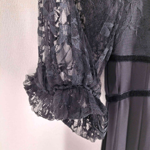 ザラ ZARA 長袖レース シフォンプリーツ ロングワンピース レディース import:L