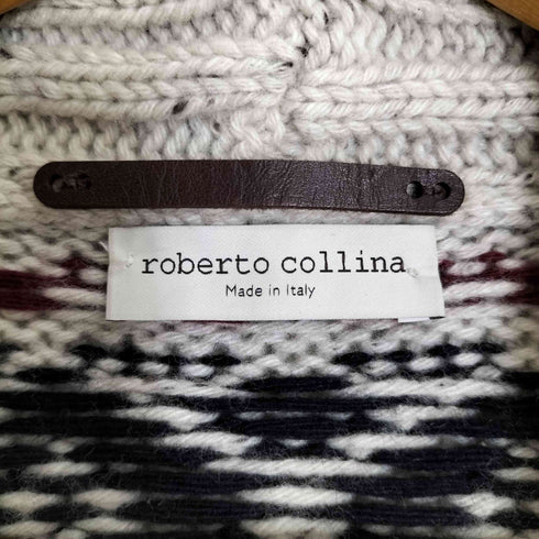 ロベルトコリーナ ROBERTO COLLINA イタリア製 くるみボタン ノルディック柄 ウール ショールカラー ニット カーディガン メンズ 48