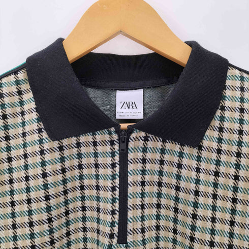 ザラ ZARA ジッパーディテール チェック ポロシャツ メンズ import:M