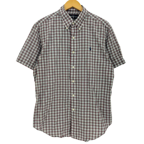 ラルフローレン RALPH LAUREN CLASSIC FIT ポロ―刺繍 チェック ボタンダウン半袖シャツ メンズ import:L