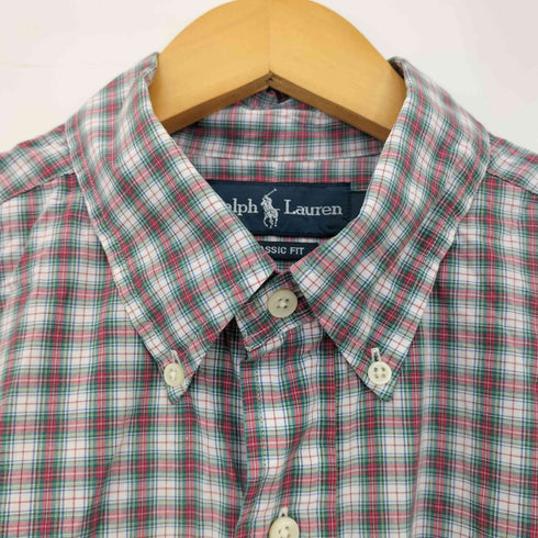 ラルフローレン RALPH LAUREN CLASSIC FIT ポロ―刺繍 チェック ボタンダウン半袖シャツ メンズ import:L