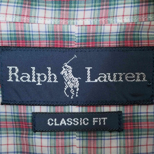 ラルフローレン RALPH LAUREN CLASSIC FIT ポロ―刺繍 チェック ボタンダウン半袖シャツ メンズ import:L