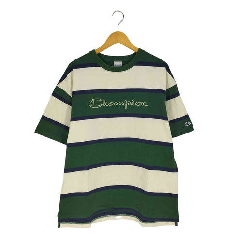 チャンピオン Champion 配色ボーダー スクリプトロゴ刺繍 クルーネックTシャツ メンズ import:L