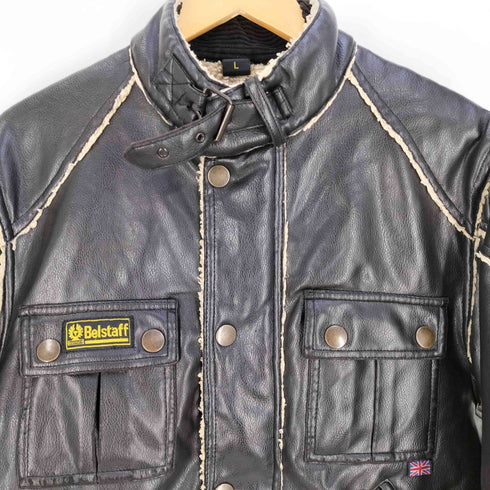 ベルスタッフ Belstaff 裏ボア エルボーパッチ チンスト フェイクレザー バイカージャケット メンズ import:L