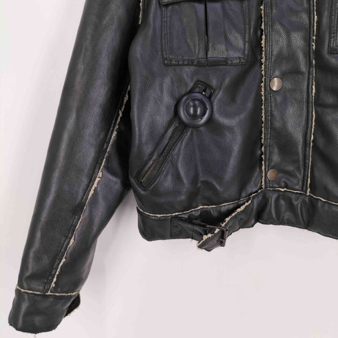 ベルスタッフ Belstaff 裏ボア エルボーパッチ チンスト フェイクレザー バイカージャケット メンズ import:L