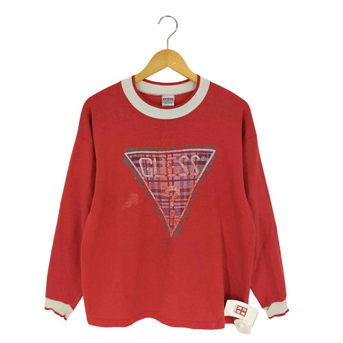 ゲス GUESS 90s USA製 トライアングルロゴ リンガー スウェットTシャツ メンズ