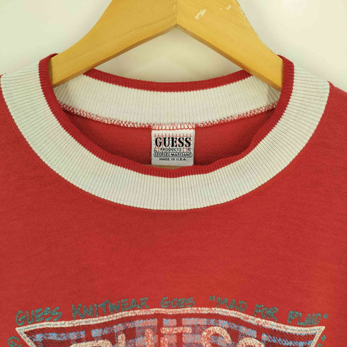 ゲス GUESS 90s USA製 トライアングルロゴ リンガー スウェットTシャツ メンズ