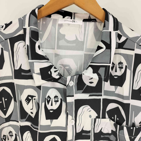 ChArmkpR 顔 フェイス 総柄 ポリ S/S シャツ アート シャツ メンズ import:L