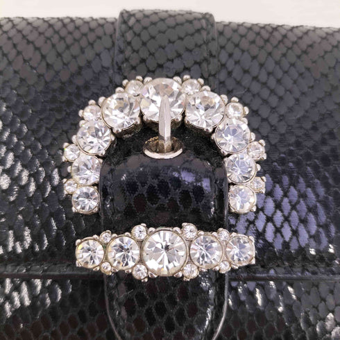 ジミーチュウ JIMMY CHOO クリスタル バックル パイソン 三つ折り財布 ミニウォレット レディース