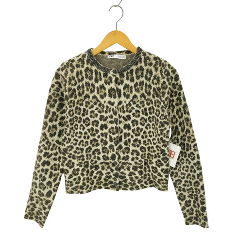 ザラ ZARA アニマル柄ジャカードニットジャケット ジュエルネック レディース import:S